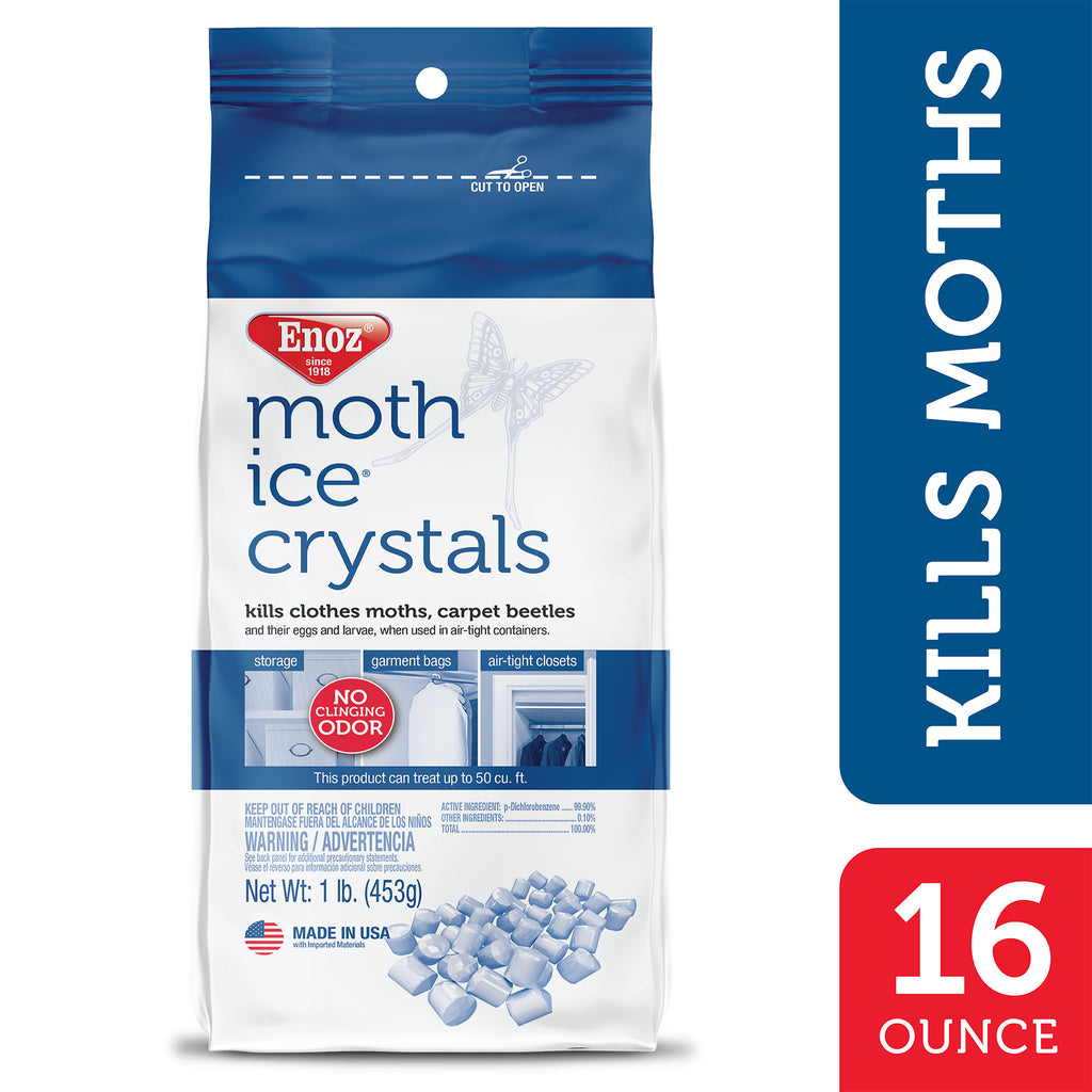 Enoz Moth Ice Crystals, Moth Killer for Clothes Moths and Carpet Beetles,  Resealable, 16 oz, 4 Ct 